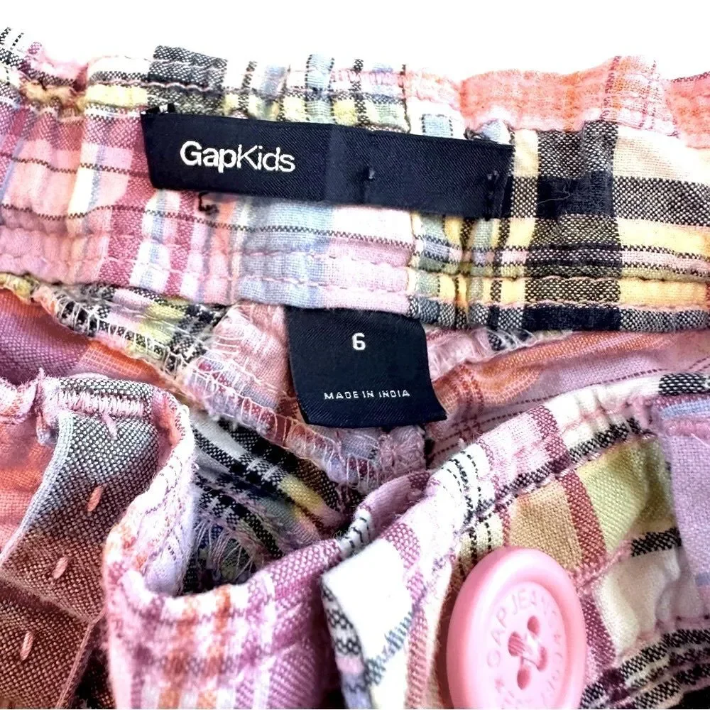 GAP Girls SZ 6 Pink Blue Plaid Patchwork Shorts Summer Vacation Preppy Beach